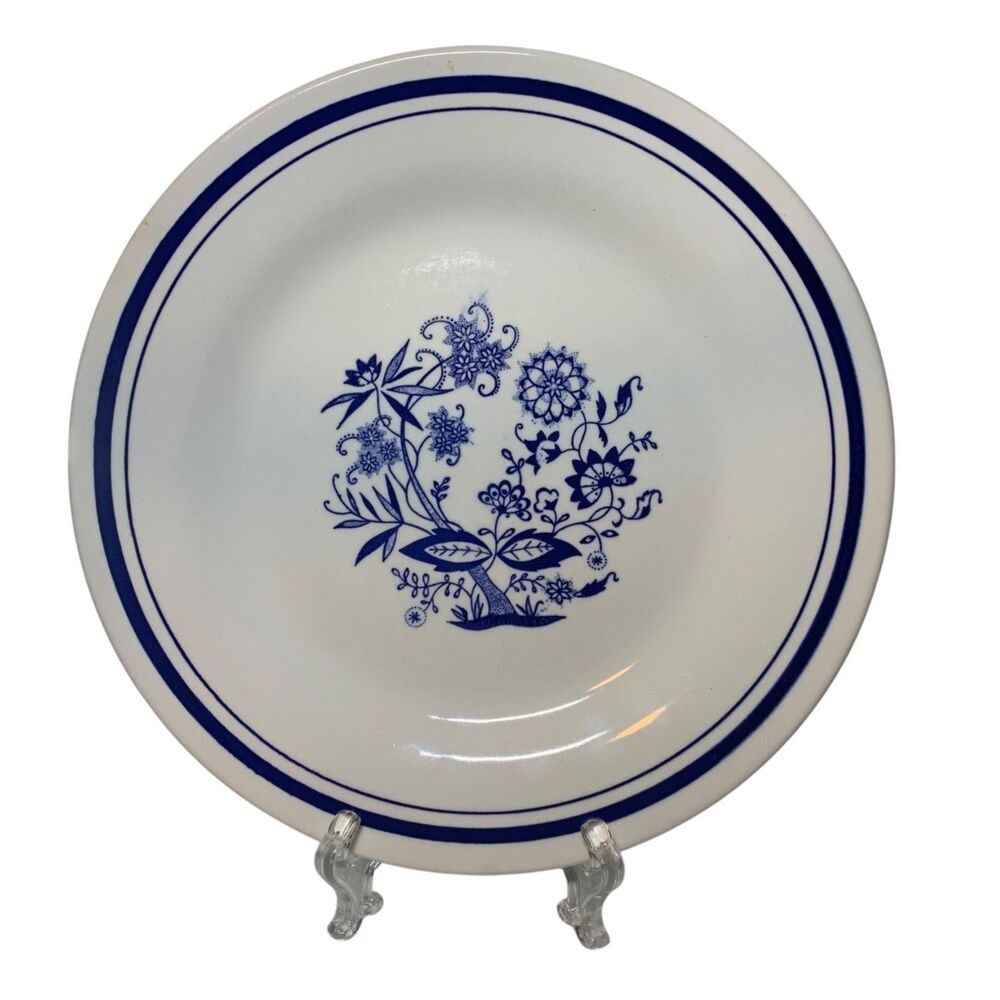 Vintage Oxford Blue and White Floral 9" Dinner Plate Blue Onion Made in Brazil